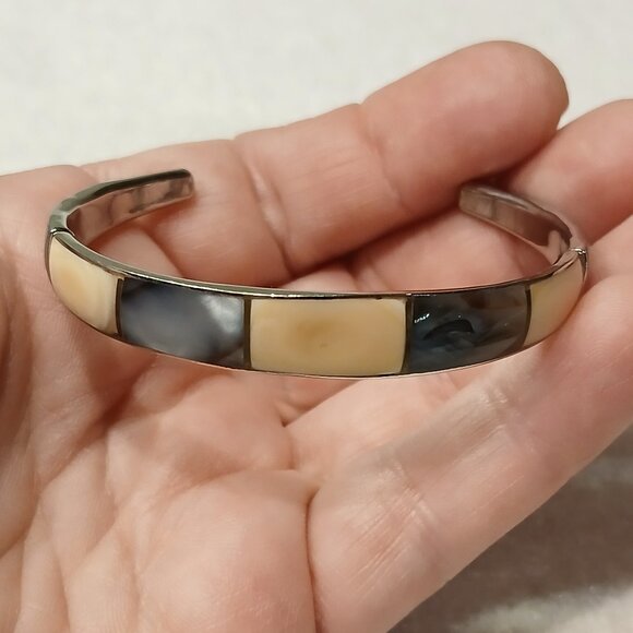 Inlaid Shell & Silver Cuff Bracelet - SMALL - Picture 1 of 7